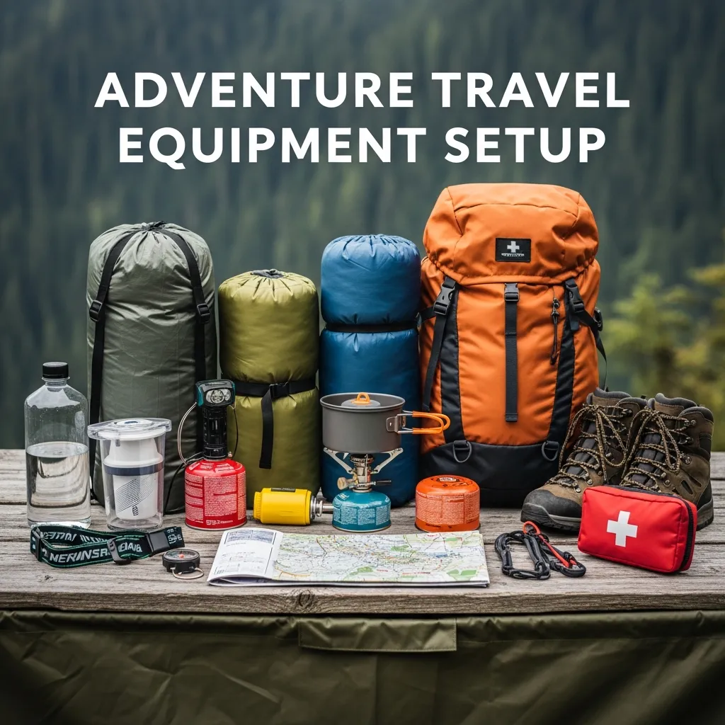 Adventure travel equipment setup