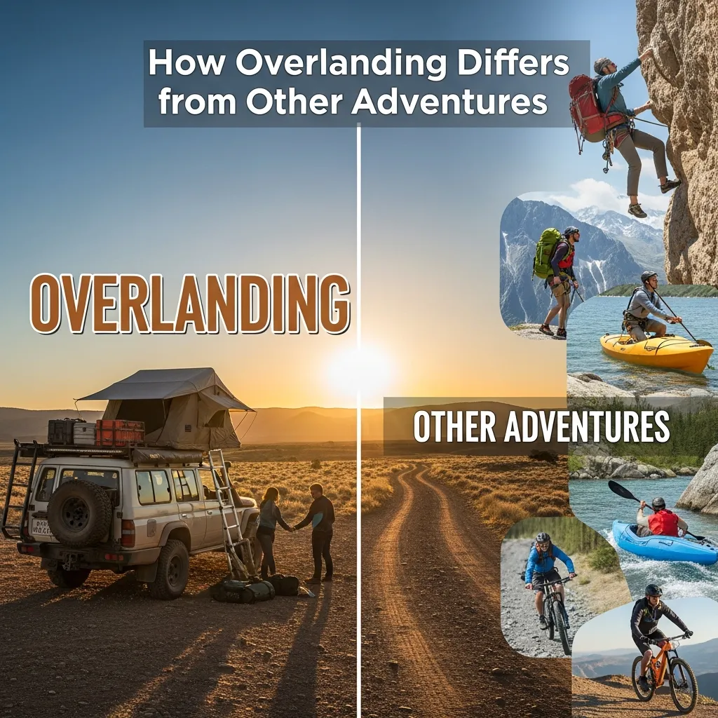 Overlanding vehicle in remote landscape